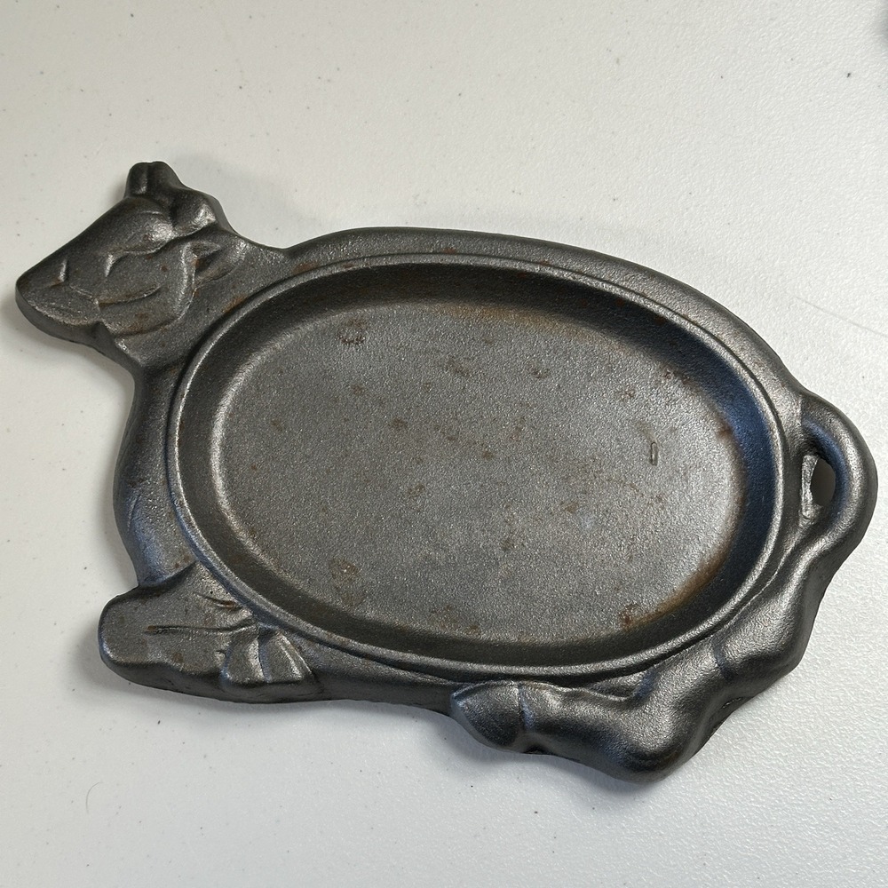 Vintage Cast Iron Bull Steer Tray Steak Fajita Sizzler Platter